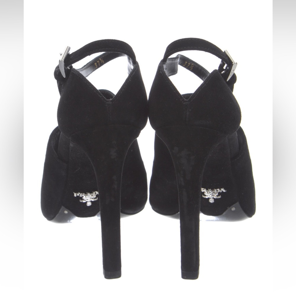 PRADA ankle strap black suede heels sandals with box, bag, and extra tips. - Picture 4 of 11